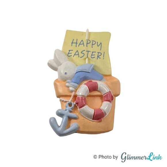 Vintage 1990s Hallmark Bunny in Flower Pot Nautical Easter Brooch - Picture 7 of 8